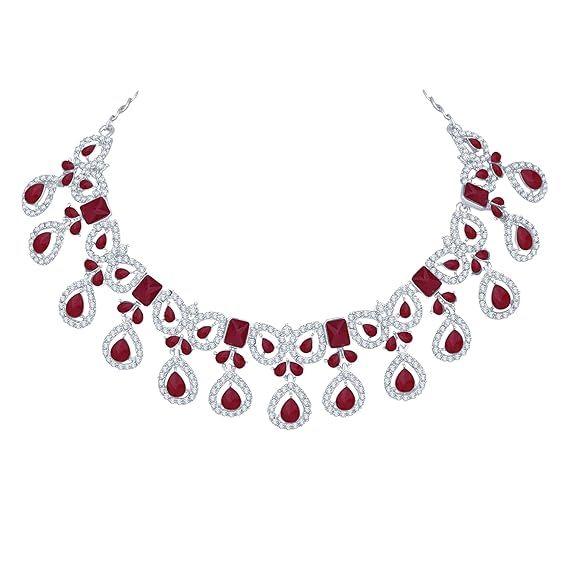 Purple Crystal Diamond Necklace with Earrings and Maang Tikka for Women - Jewellery Set for Party, Wedding, Engagement
