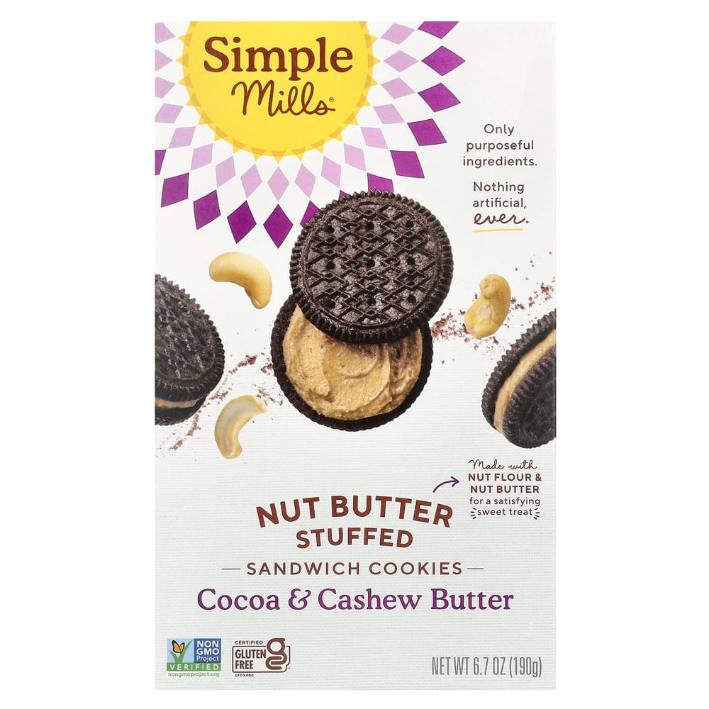 Simple Mills Nut Butter Stuffed Sandwich Cookies, Cocoa Cashew Cream, 190g (6.7oz)