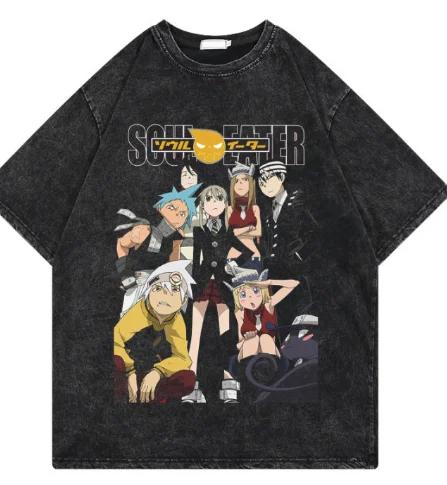 Japanese Hot Anime Soul Eater Washed Retro Fashion High-end Luxury Oversized High Quality Hot Product Unisex Soft Comfortable