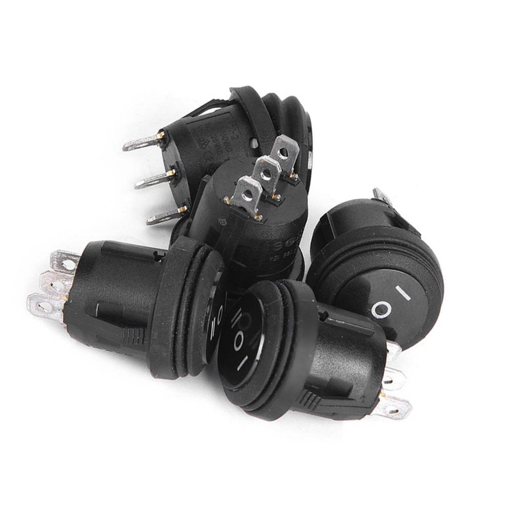 5PCS Durable Black Color Rocker Switch 3 Position 3 Pin Round Rocker Switch Waterproof 10A 125V SPST Switch Vehicle Black