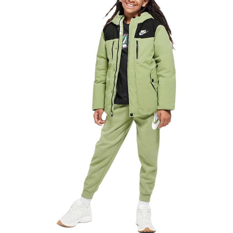 Nike Down Jacket Hooded Warm Water Resistant Kids Jackets Oil-Green HQ7165-386