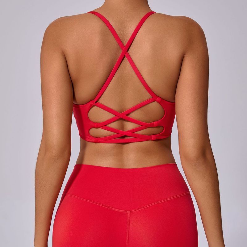 

Fashion Cross Shoulder Strap Bubble Wrap Nude Feel Yoga Sports Bra Outwear Running Workout Underwear Beauty Back Cover Supernumerary Breast Elastic S Red