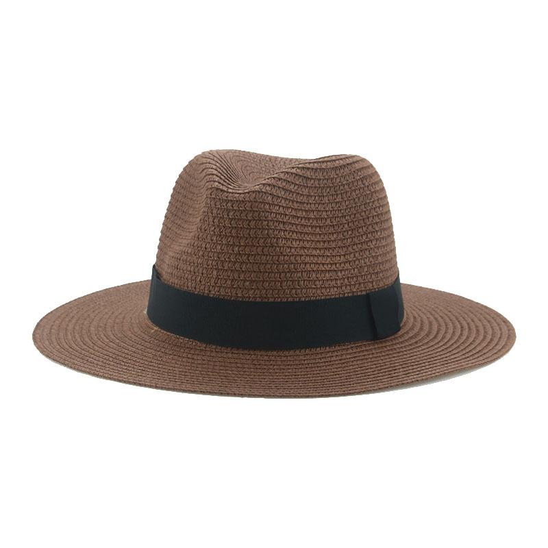 Black Ribbon Panama Straw Hat Flat Eaves Outdoor Spring and Summer Sunshade Beach Hats for Women