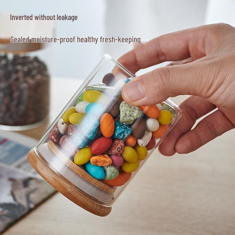 High Borosilicate Glass Jar with Bamboo Lid – Transparent Tea, Candy, and Kitchen Storage Jar