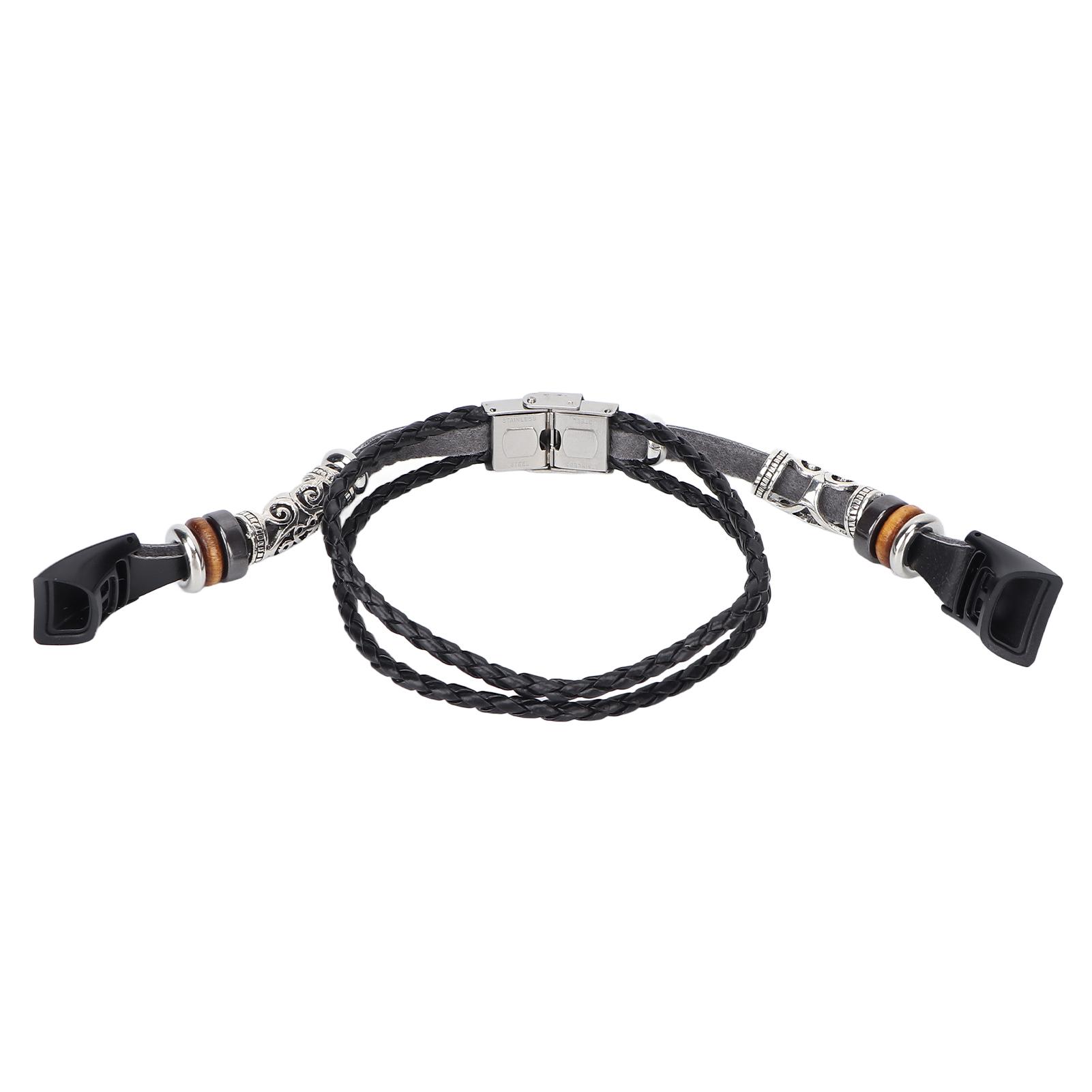 

Retro Sports Watch Band Metal Beads Leather Wrist Watch Strap Replacement for Honor 5 4Black чёрный