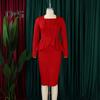 Women Business Dress Square Neck Long Sleeve Pure Color Ruffle Patchwork Slim Fit Sheath OL Commuting Formal Midi Dress