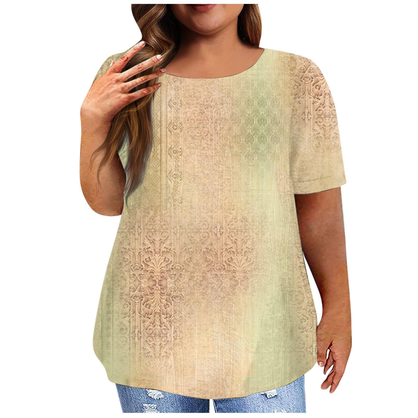 

Женская рубашка с коротким рукавом, круглый вырез, футболка больших размеров, повседневные топы с винтажным принтом XXL жёлтый