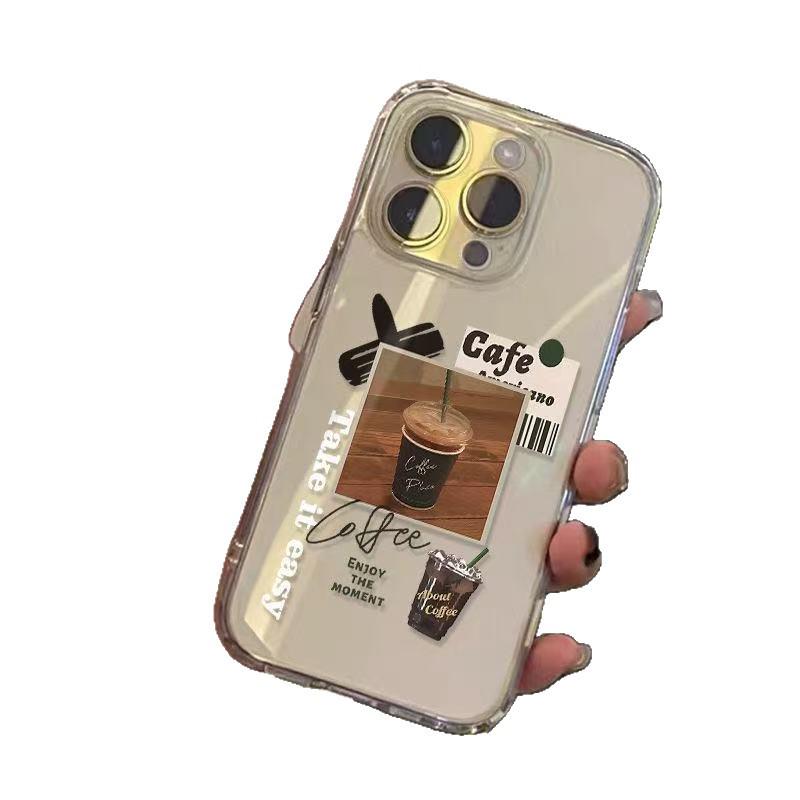 Trendy Coffee-Style Transparent iPhone Case: Drop-Proof, Soft Fit for iPhone 12-17, Compatible with Apple 15 Pro Max