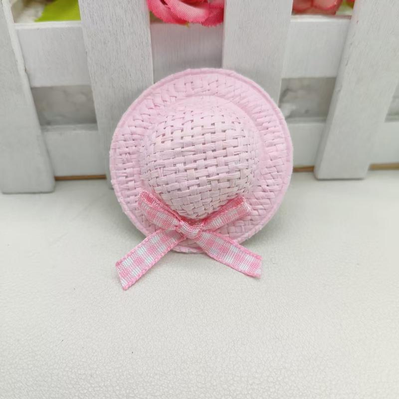 Cute Mini Straw Hat Hair Clips & Hair Ties No Hair Damage Soft Pastel Gingham Bows for Toddler Girls School Daily Wear