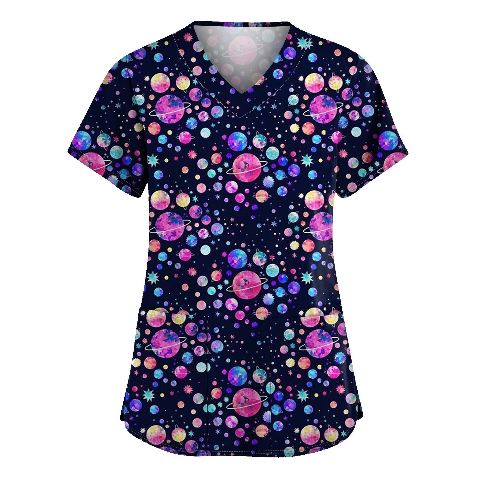 

Женская мода с v-образным вырезом, короткими рукавами и карманами, топы с принтом XL фиолетовый