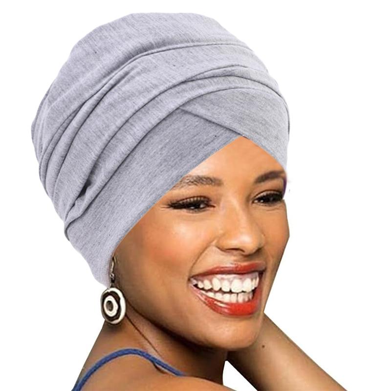 New Women Turban Head Wrap Turban Hat African Headband Hair Care Solid Color Cotton Turbante Long Tail Bonnet Hijab Caps Muslim