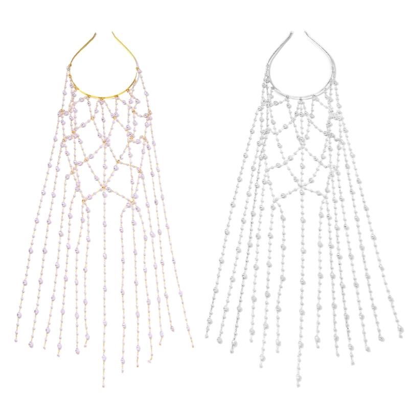 Stylish Imitation Pearls Headwear with Delicate Tassels Costume Headbands Ideal For Prom Gatherings And Casual Outfits