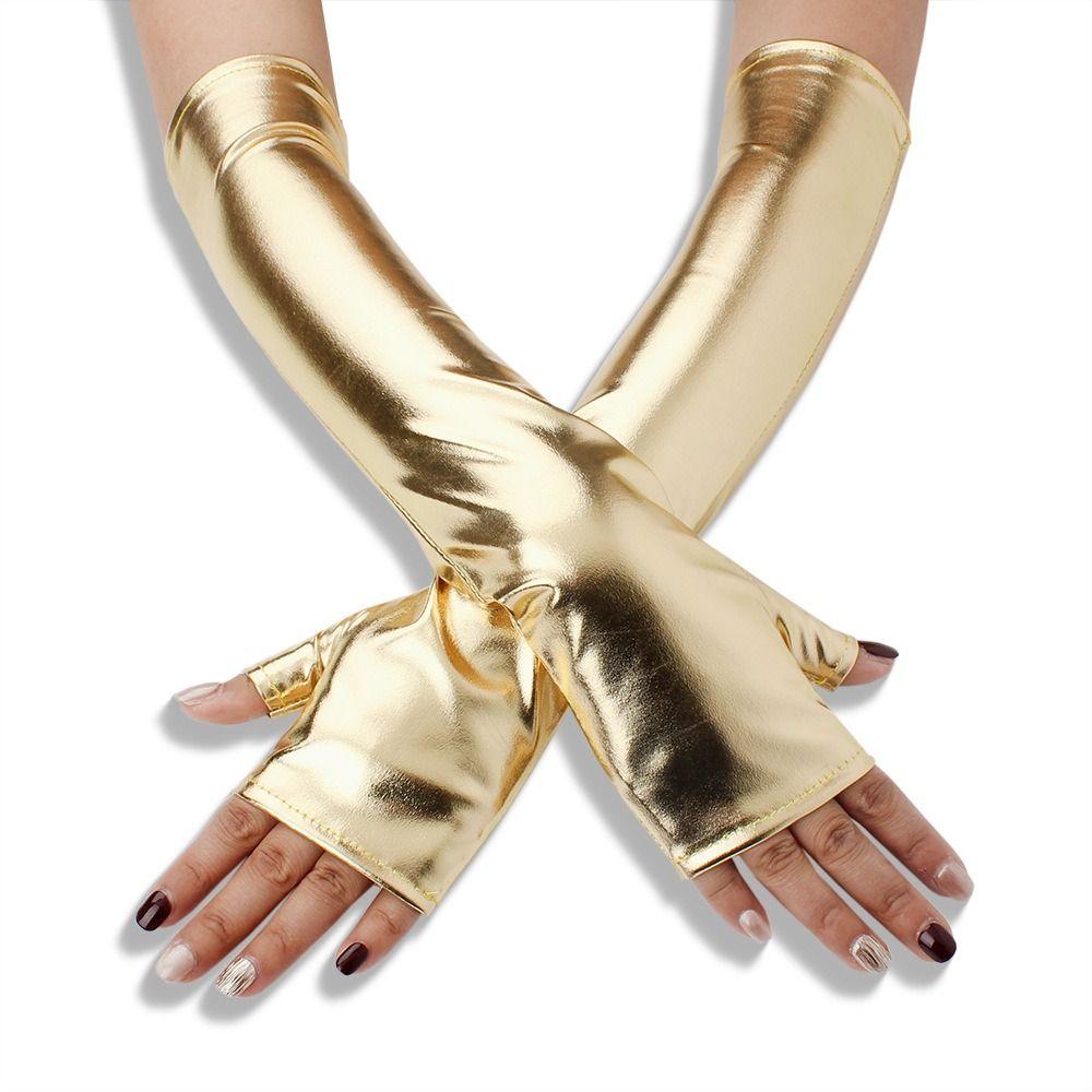 1 Pair Glossy Finish Fingerless Gloves Thin Half Finger Gloves Punk Style Dress Up