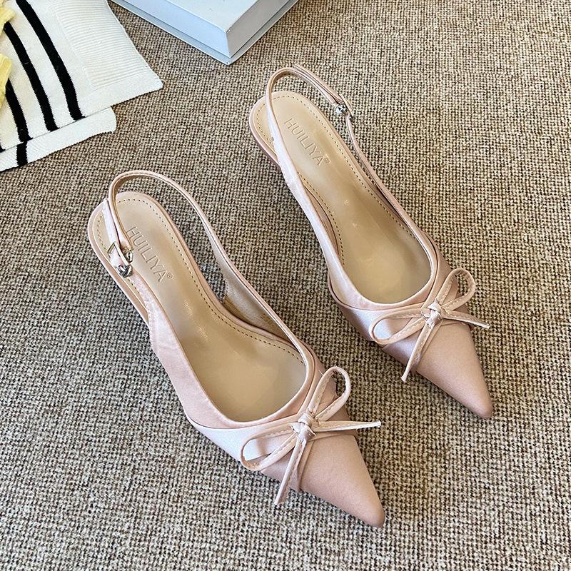 

F8688-8 туфли-лодочки с острым носком, пустые, с сумкой на одно слово, сандалии 2025, новый летний темперамент, универсальные туфли на высоком каблуке 38