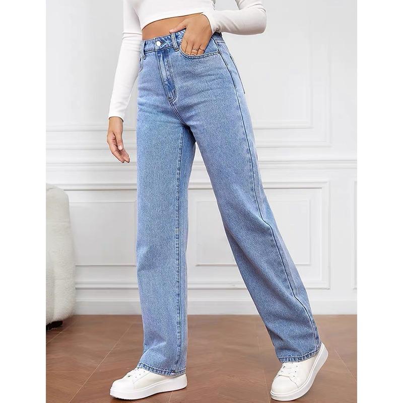 Plus Size 5XL Women's Spring Summer Seasons High-waisted Slim Straight Jeans Trousers