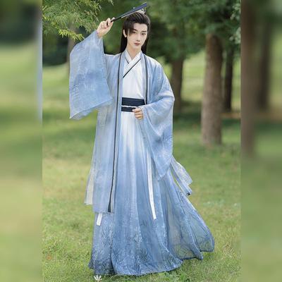 Costume d'arts martiaux élégant imprimé Hanfu pour hommes de style de la dynastie chinoise Wei et Jin
