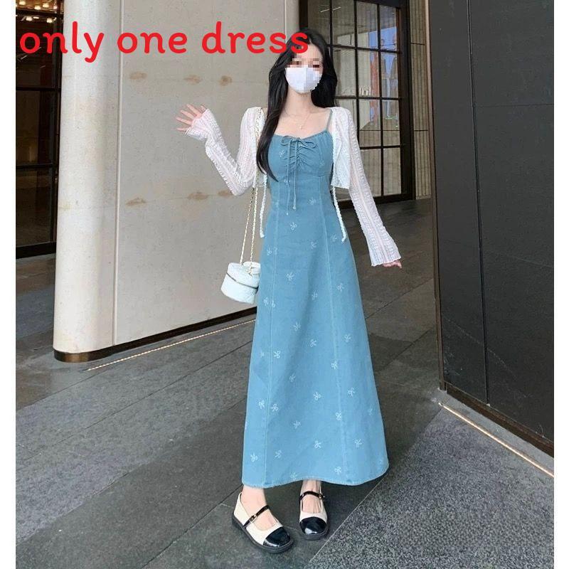 Denim Dress For Women With French Bow Tie Detail Long Sleeveless Summer Casual