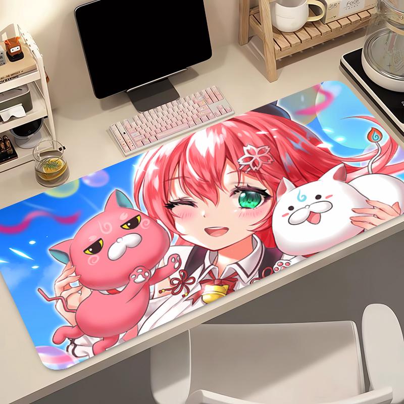 Mouse Pad Kawaii Gaming Accessories Edge White Hololive Sakura Miko PC Computer Keyboard Pad Gamer Desk Mat Alfombrilla Mousepad