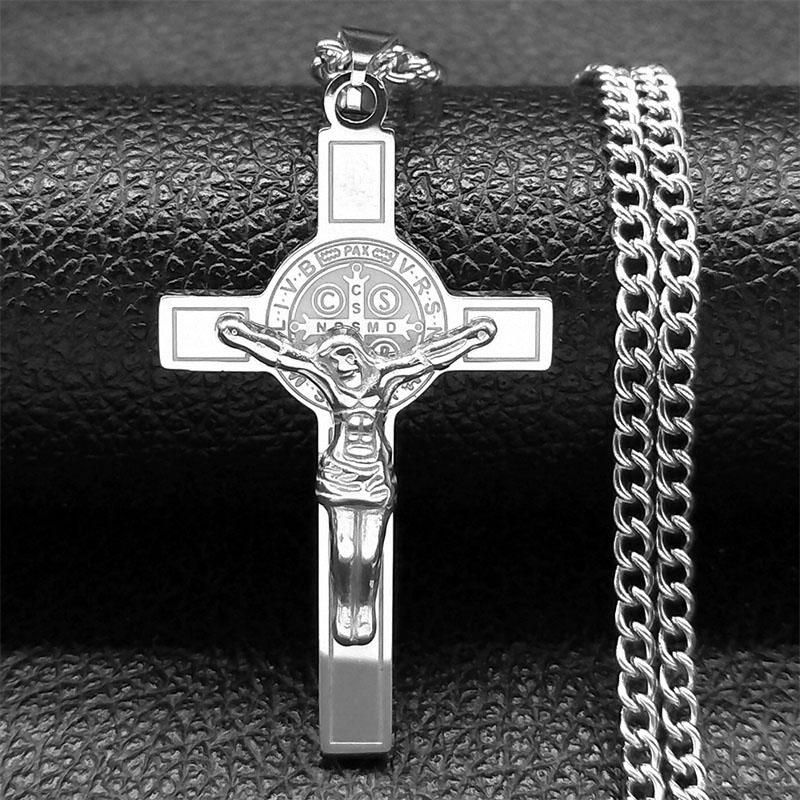 Christian Bible Stainless Steel Jesus Cross Long Necklace Men/Women Necklace Pendant Religious Jewelry Acero Inoxidable N6193S05