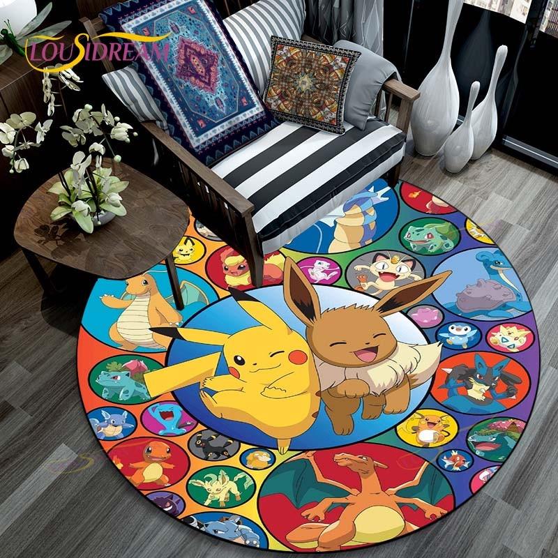 Oturma odası halısı Pikachu Karikatür Pokemon 3D Yuvarlak Paspaslar Sehpa Ev Çocuklar Zemin Halı Kaplama Kaymaz Alan Kilim