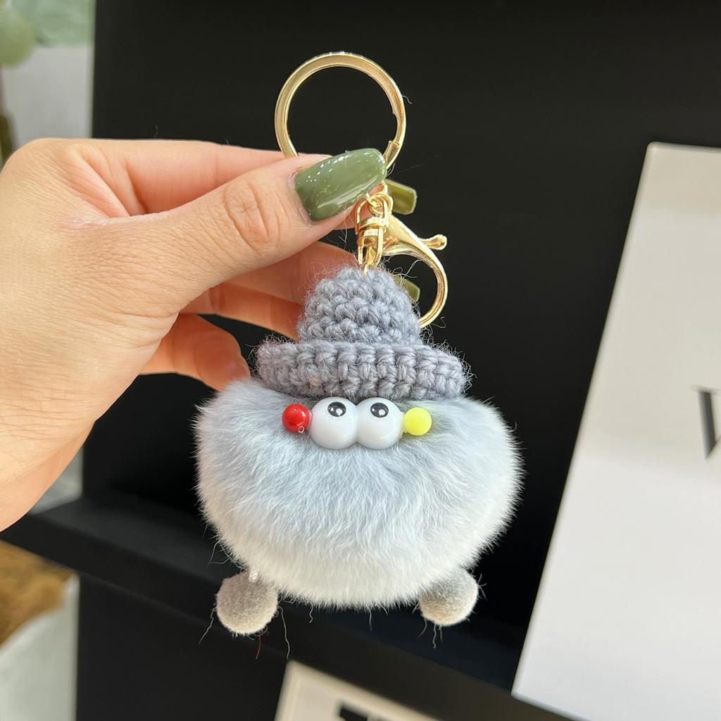Small Coal Balls Korean Ins Internet Celebrity Rex Rabbit Hairball Cute Elf Schoolbag Pendant Car Keychain Mobile Phone Pendant