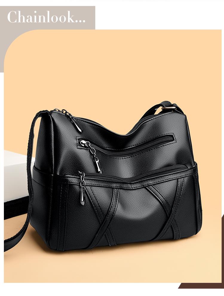 Genuine Leather Multi-Layer Women's Crossbody Bag - Soft, Versatile, and Spacious for Middle-Aged and Elderly Mothers