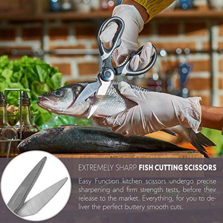 Multifunctional Heavy Duty Ultra Sharp Kitchen Shears with Cover Stainless Steel Kitchen Scissor with Beer Bottle Opener Fish S