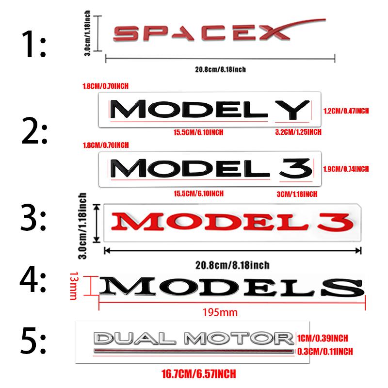 1Pcs Car ABS Badge Letter Label Space X Logo Tail Trunk Sticker For Tesla SpaceX Model 3 Model Y Model S Model X DUAL MOTOR Coil