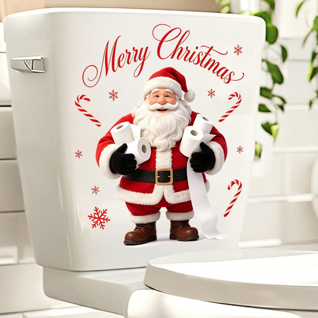 Santa Claus Holding Toilet Roll Cover Stickers for Holiday Decoration In The Bathroom