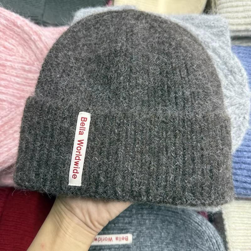 Personalized Contrasting Color Cloth Label Thin Wool Hat Women's Autumn and Winter Warm Plush Versatile Knitted Hat Age-reducing Cold Hat Trendy Hat