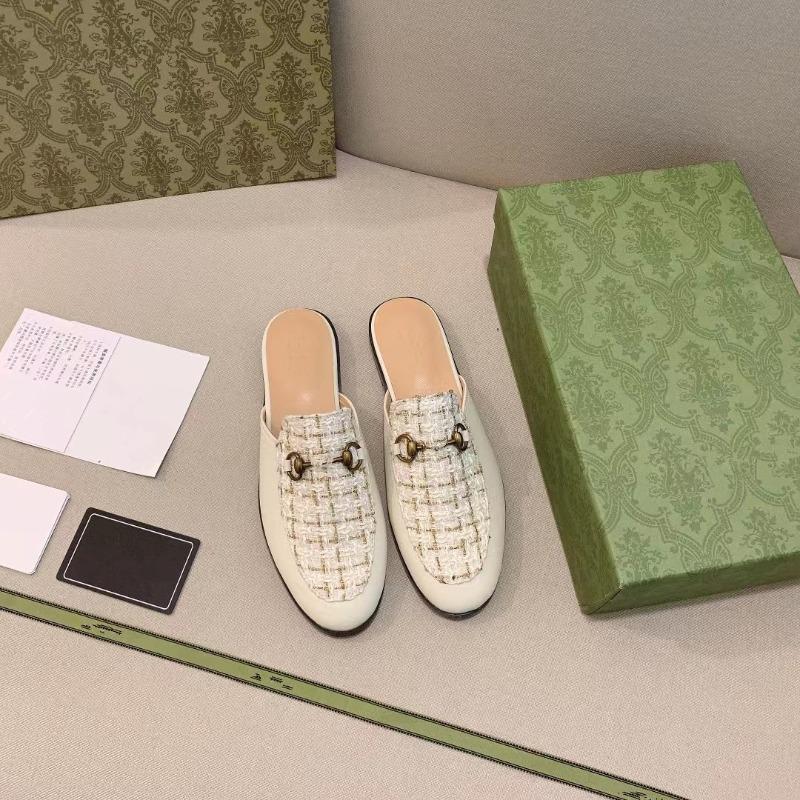 Horse Title Buckle G Home Bag Head Half Slippers Women's Summer Leather Flat Bottom Wear Lazy Muller Shoes Soft Sole Large Size 41-43