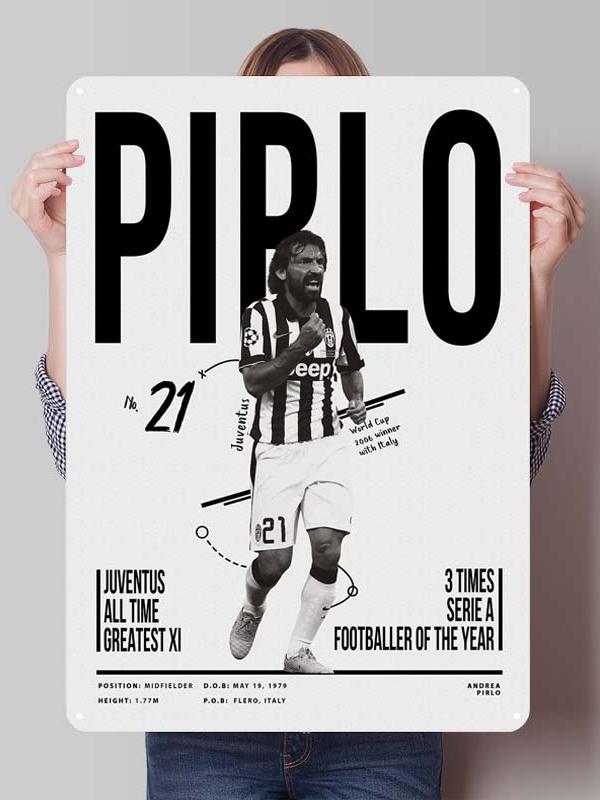 Andrea Pirlo Football Player Metal Posters Wall Art of Murals Custom Made Metal Tin Sign Plaque for Wall Decoration Retro Decor