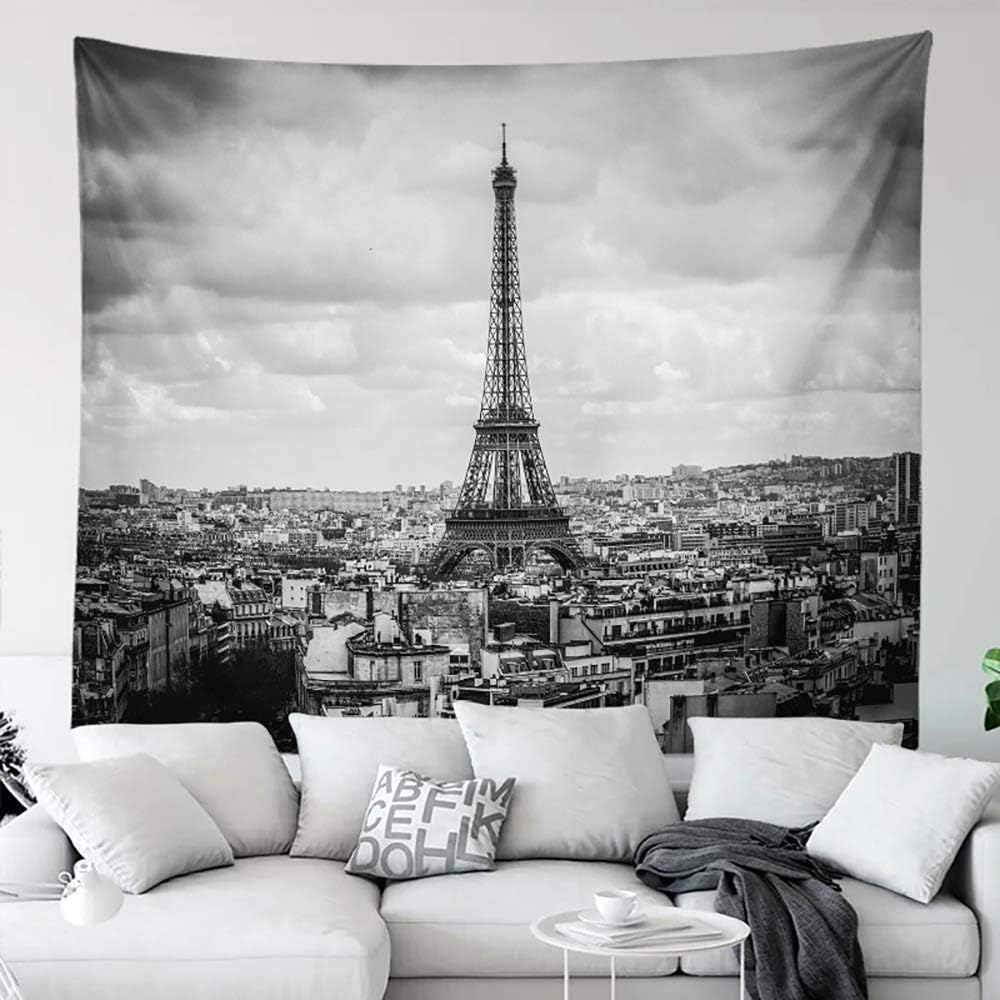 Black And White Eiffel Tower Tapestry Paris European City Landscape France Decor Hangings Tapestry Large Tapestry For Bedroom