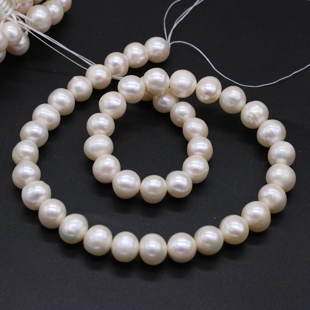 1String, White Near Round Pearl 9-10mm, Fashion Women Natural Freshwater Pearl Beads for Jewelry Making DIY Crafts, Luxury Bulk Gifts 36cm