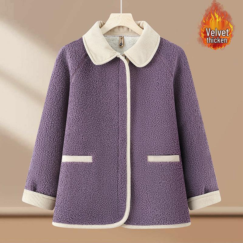 

2025 New Style Faux Lambswool Coat for Middle-Aged & Elderly Women - Winter Plus Velvet Thickened Cotton Jacket 2XL (105-120 jin) фиолетовый