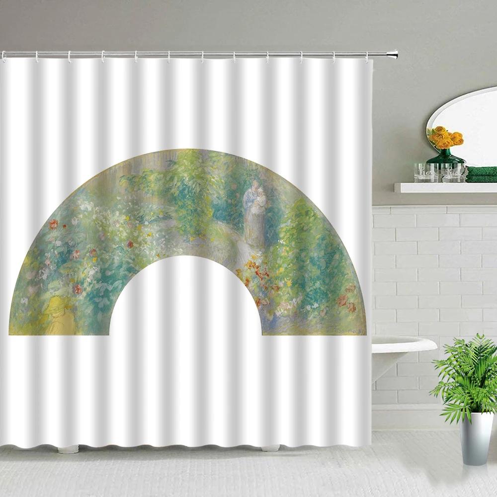 Flower And Dragonfly Scenery Shower Curtains Peacocks Sailboat Sunflower Ocean Oil Painting Landscape Waterproof Cloth Curtain