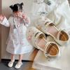 Kids Half Sandals 2024 Summer New Girls Chinese Style Pearl Hollow Flats Children's Elegant Princess Dance Shoes for Party Show