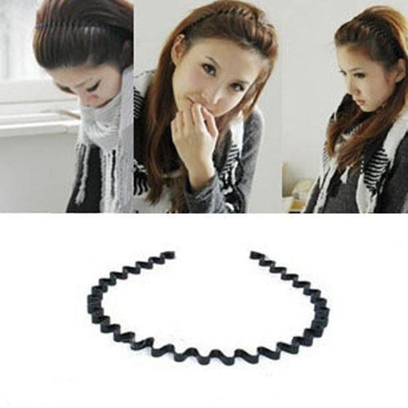 1/2Pcs Lady Girls Fashion Black Wavy Haihoop Band Sport Headband Hairband Cute Hair Decoration (One Size Black Color)