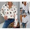 Spot 2024 Foreign Trade Women's Top Fashion Printed Long Sleeve Shirt Butterfly Printed Lapel Shirt
