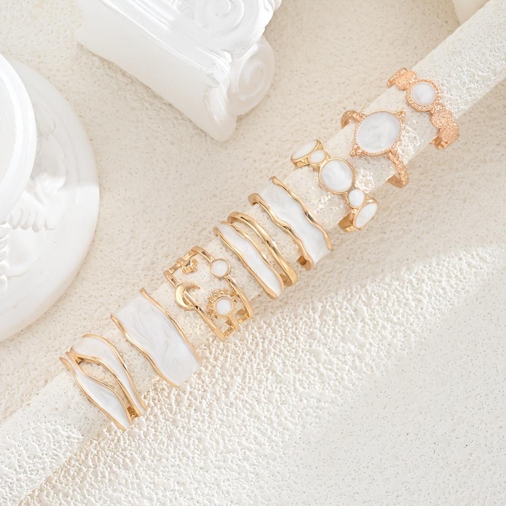Irregular Finger Rings White Enamel Stacking Rings New Ring Set  for Daily Wear Jewelry