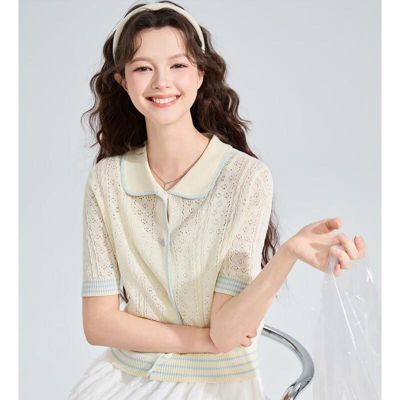TonLion Women's Short Sleeve Lapel Cardigan