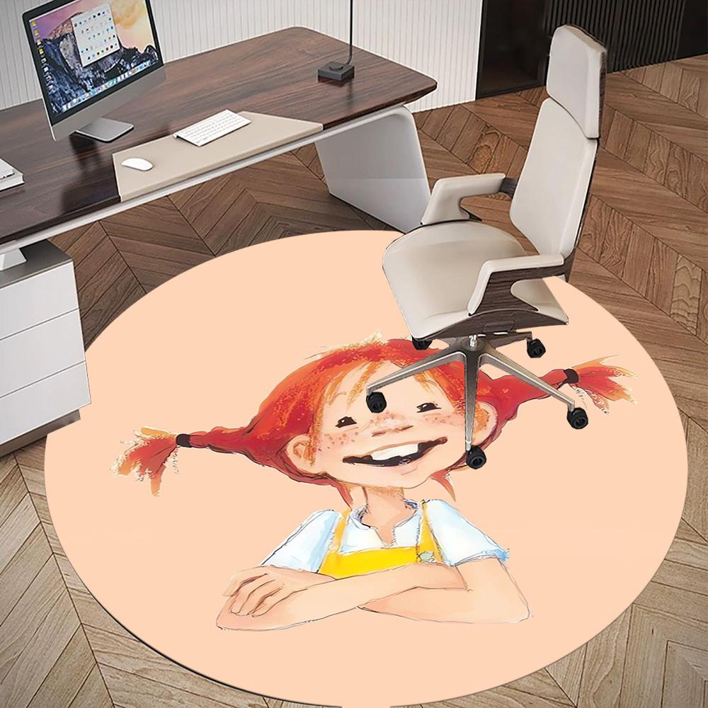 1pc Pippi Longstocking Round Chair mat Area Rug - Non-Slip, Floor Mat for Office, Bedroom, home decor Christmas Gift p0811023