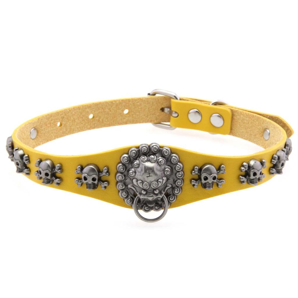 Skull & Lion Pendant Choker, Unisex Punk Leather Hanging Ring Clavicle Necklace
