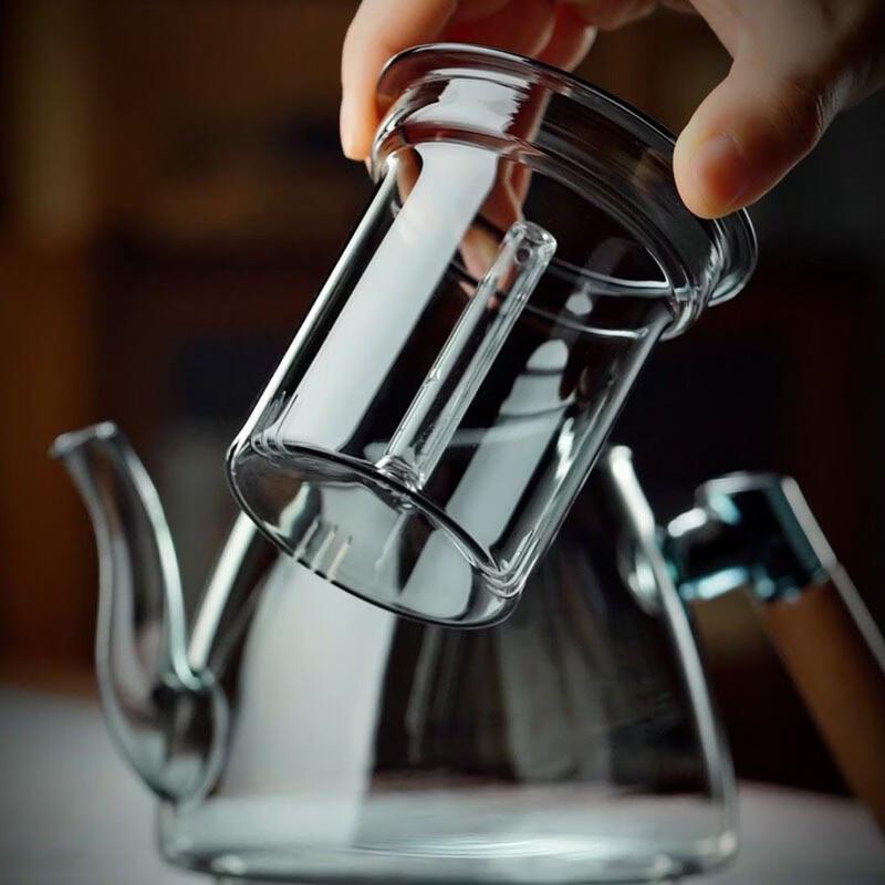 Hanyou Transparent Heat-Resistant Teapot with Wooden Accents