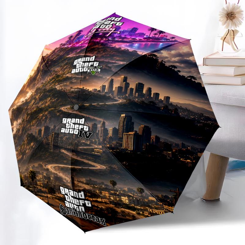 Printed Game Grand Theft Auto Folding Umbrella,Outdoor,Leisure,And Travel Umbrella,Durable Umbrella Fabric,Birthday And Holiday Gift
