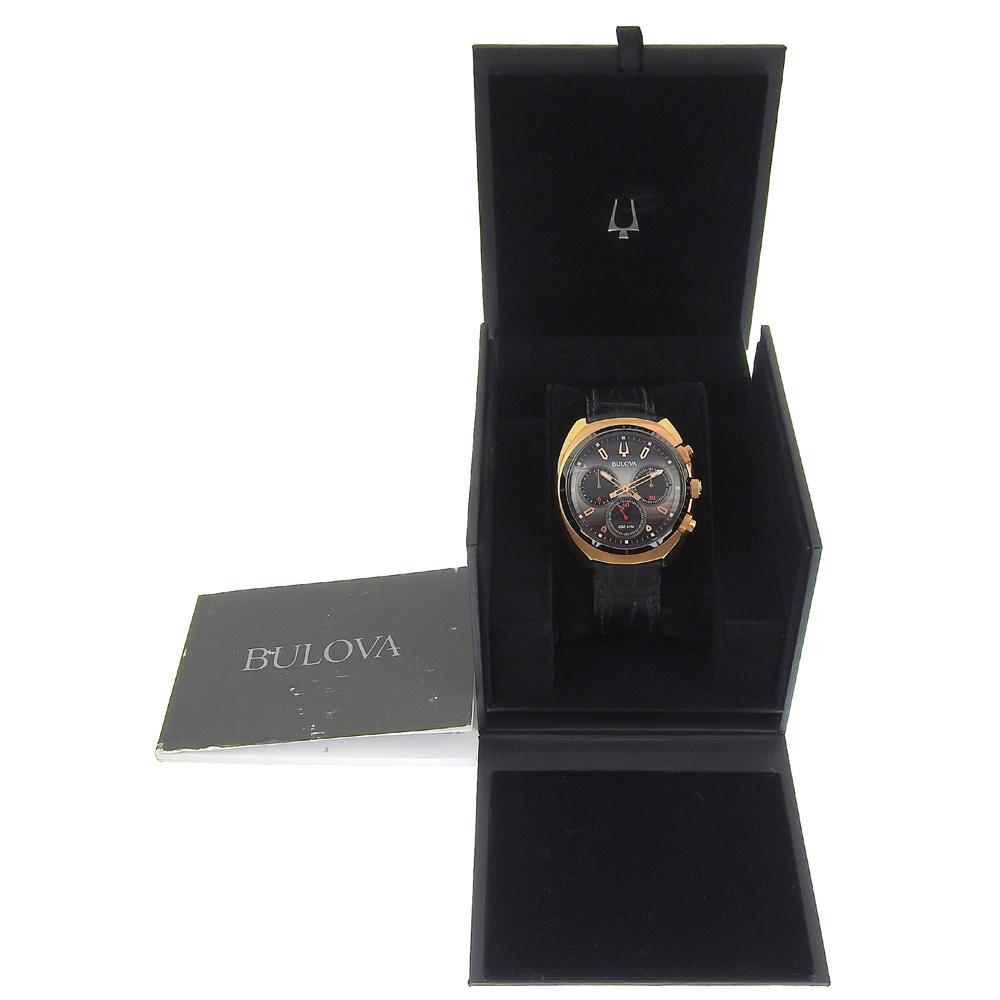 BULOVA curve Watches 98A156 Chronograph blackDial Plated Gold/leather Quartz Chronograph mens Used