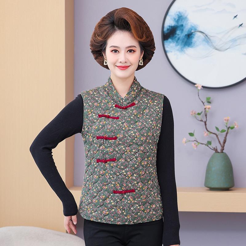 

Improved vest jacket women s autumn and winter new outer wear retro Chinese buckle vest diagonal placket vest 4XL зелений