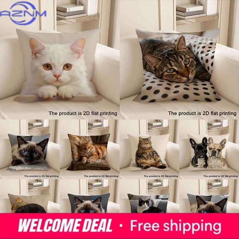 1Pc Cute Cat Themed 2D Flat Printed Pillowcases Sofa Cushion Cover Home Bedroom Room Decoration