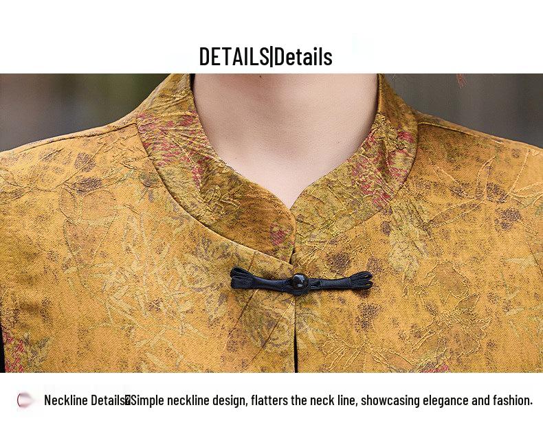 2026 New Chinese Style Gold Velvet Three-Piece Vest Suit for Middle-Aged and Elderly Women - Mom's Spring Outfit