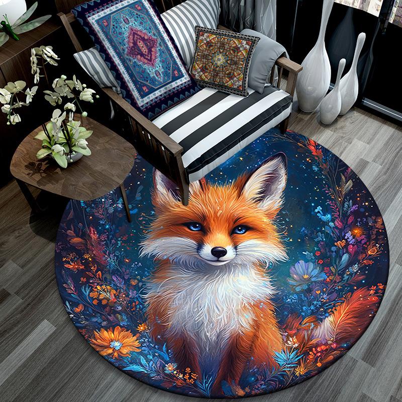 Magical Fox Round Area Rug,Carpet Rug for Living Room Bedroom Sofa Playroom Decor,Non-slip Floor Mat